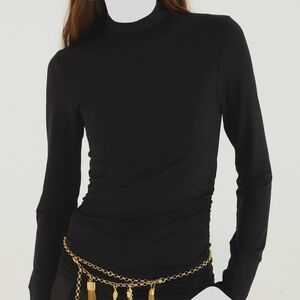 FARM Rio Black Long Sleeve Mock Neck Top Blouse